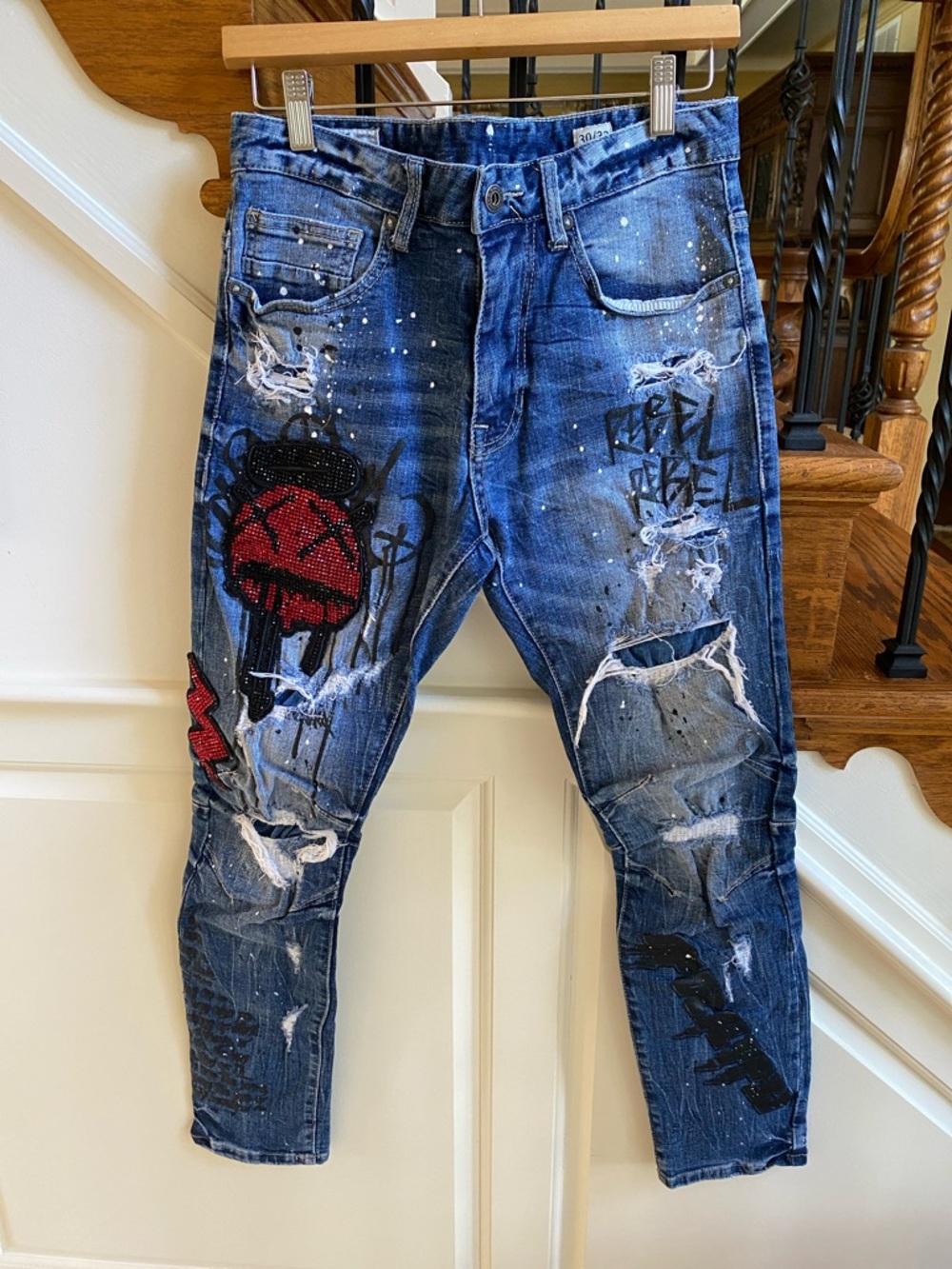 SMOKE RISE Embellished Distressed Jeans
